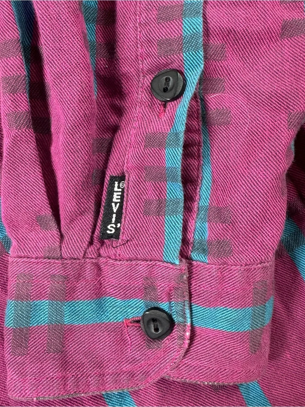 Vintage Levi's Sutter Creek Magenta and Teal Plaid Button-Front Shirt